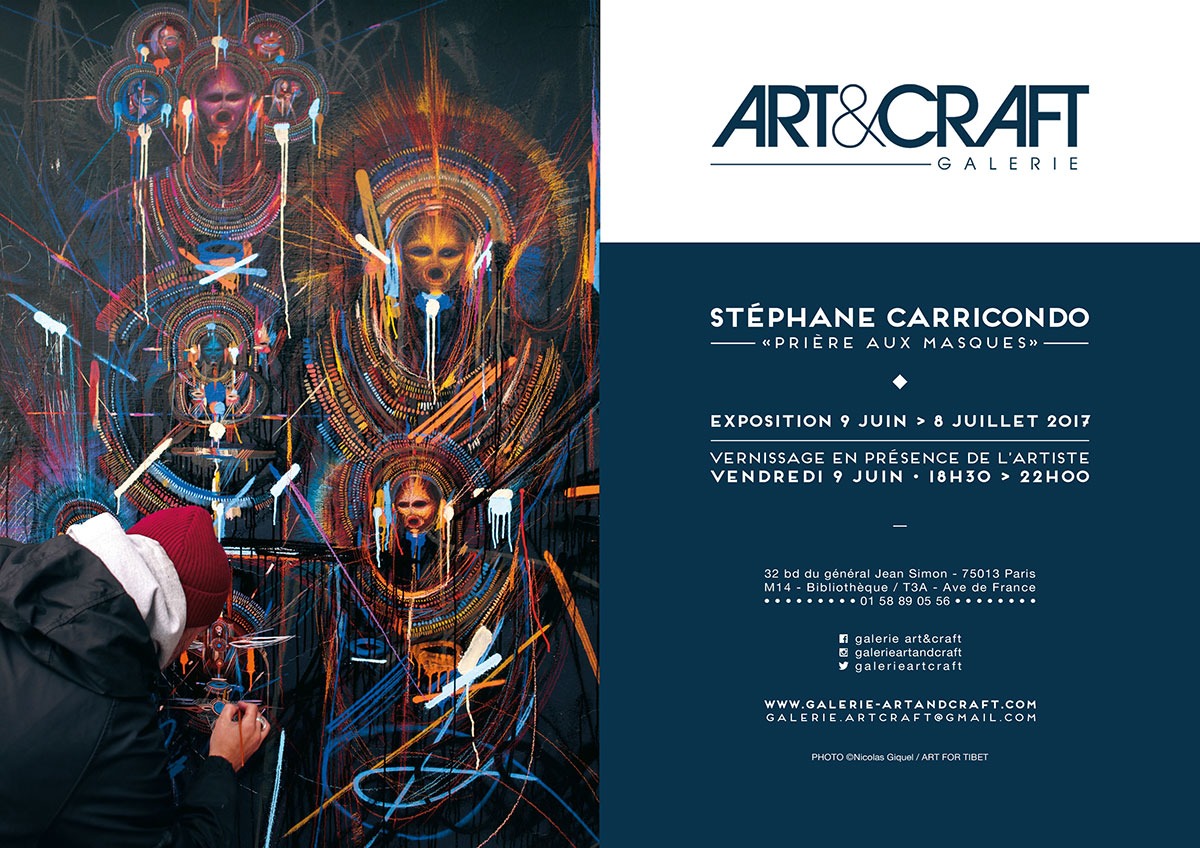 "Prière aux masques"  Exposition Stephane Carricondo du 9 juin au 8 juillet 2017 à la Galerie Art&Craft